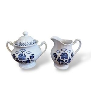 J G Meakin Sampler Ironstone Cream Sugar Blue Transferware Royal Staffordshire